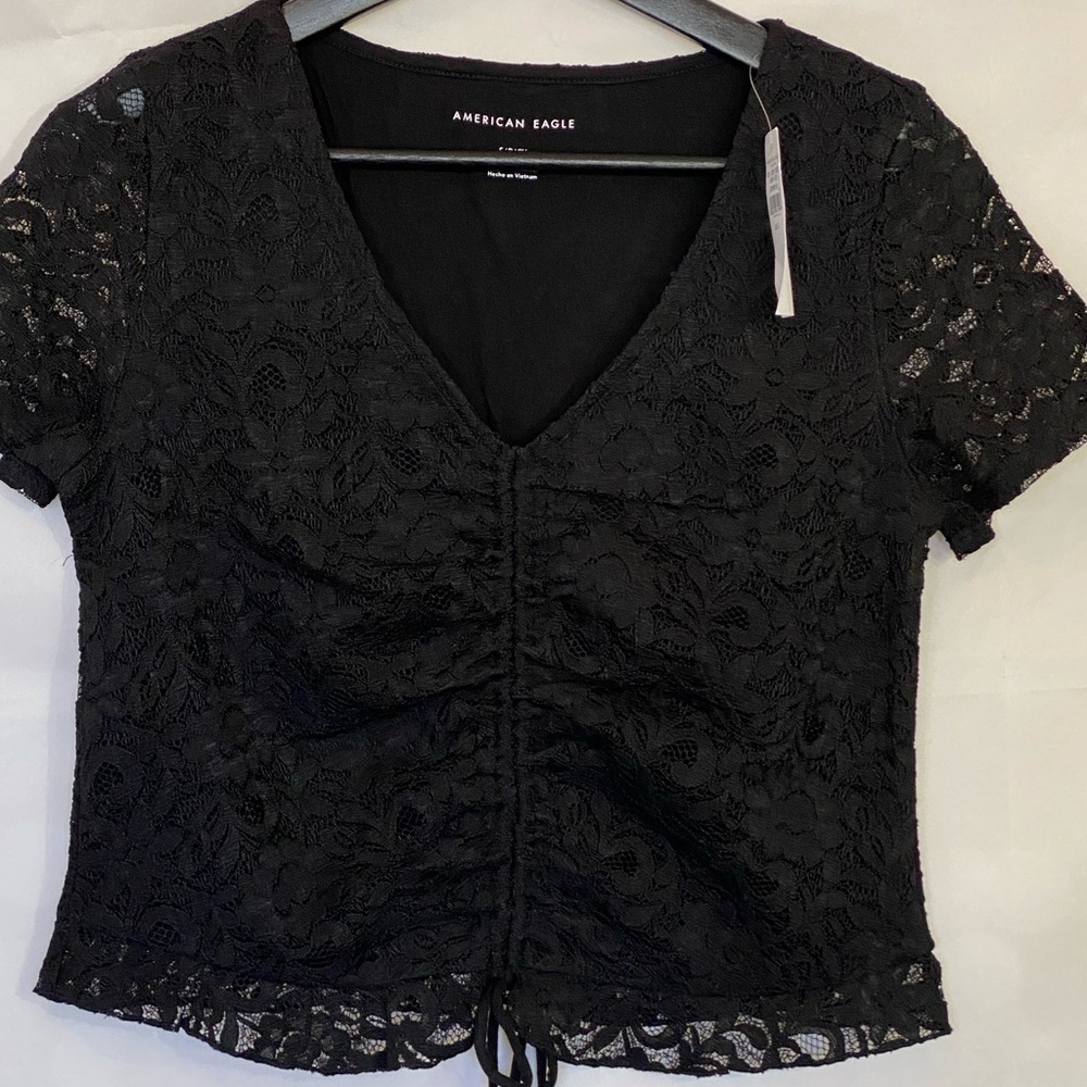 AE Cinch Front Lace T-Shirt - Picture 2 of 5